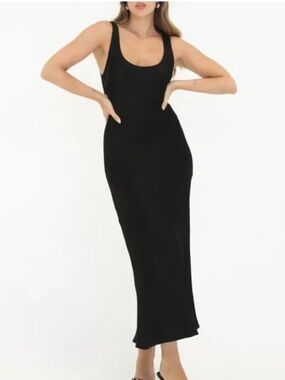 Rumored Market Midi 90’s Slip Dress Black Satin Feel Size XL NWT Quiet Luxury